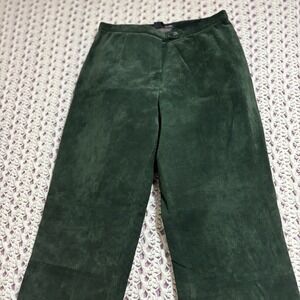 Adrienne Vittadini 100% Leather Trousers‎ Dark Green Solid Suede High Waist US 6